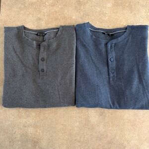 Members Mark Mens XXL Long Sleeve Thermal Henley Shirts Gray and Blue Two Pack